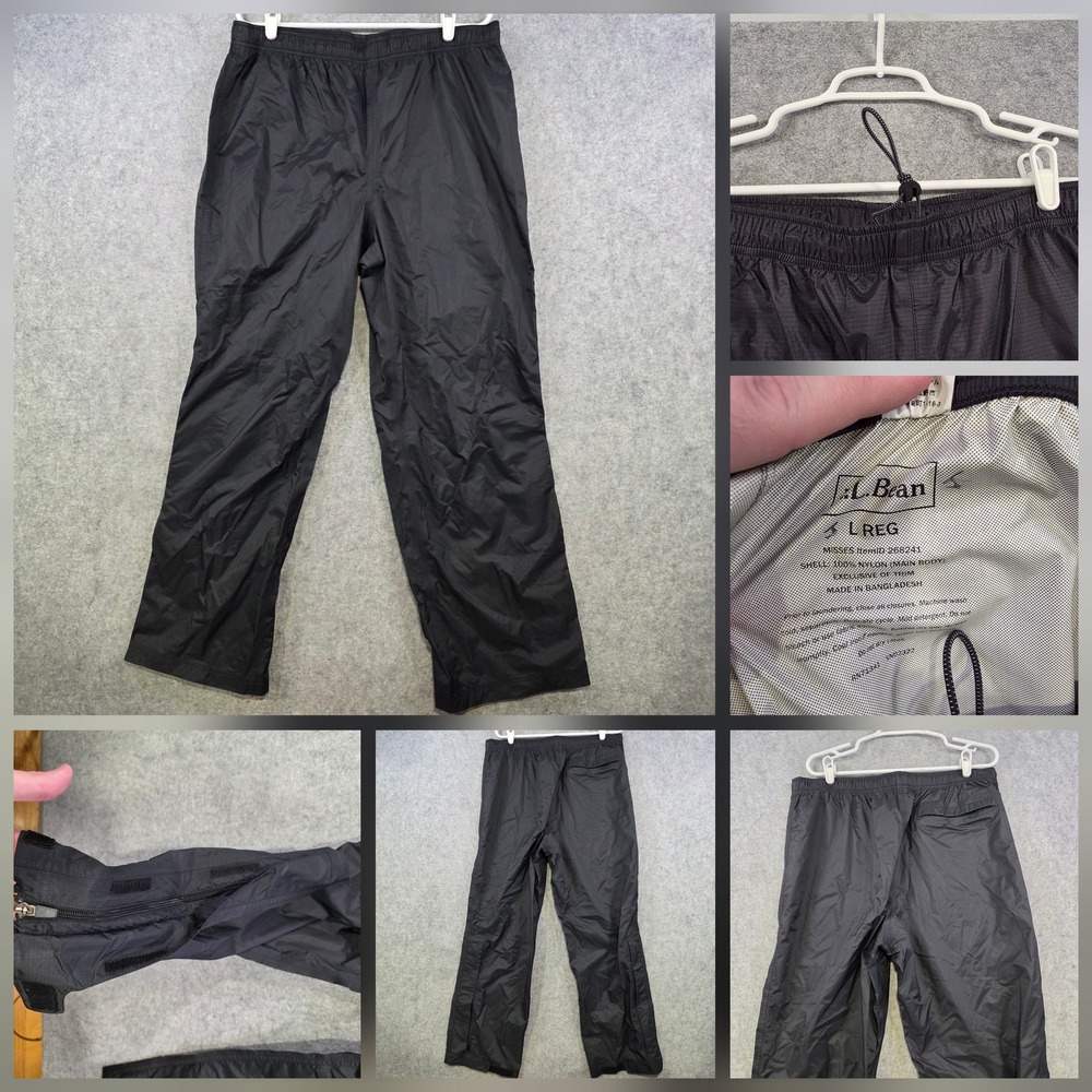 LL Bean Pants Womens Large Black Nylon Waterproof Rain Hiking Zip Leg Outdoor
